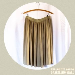 Sage green pleated midi skirt